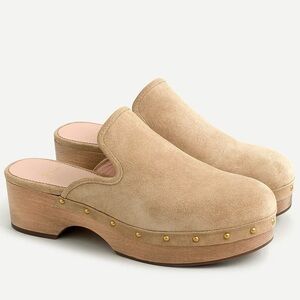 J. Crew Tan Mules with Wooden Sole and Rounded Toe